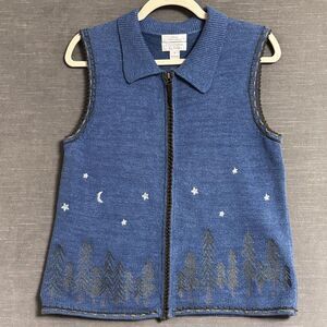Vintage Christopher Banks Sweater Vest S Blue Hand Embroidered Celestial 90s y2k